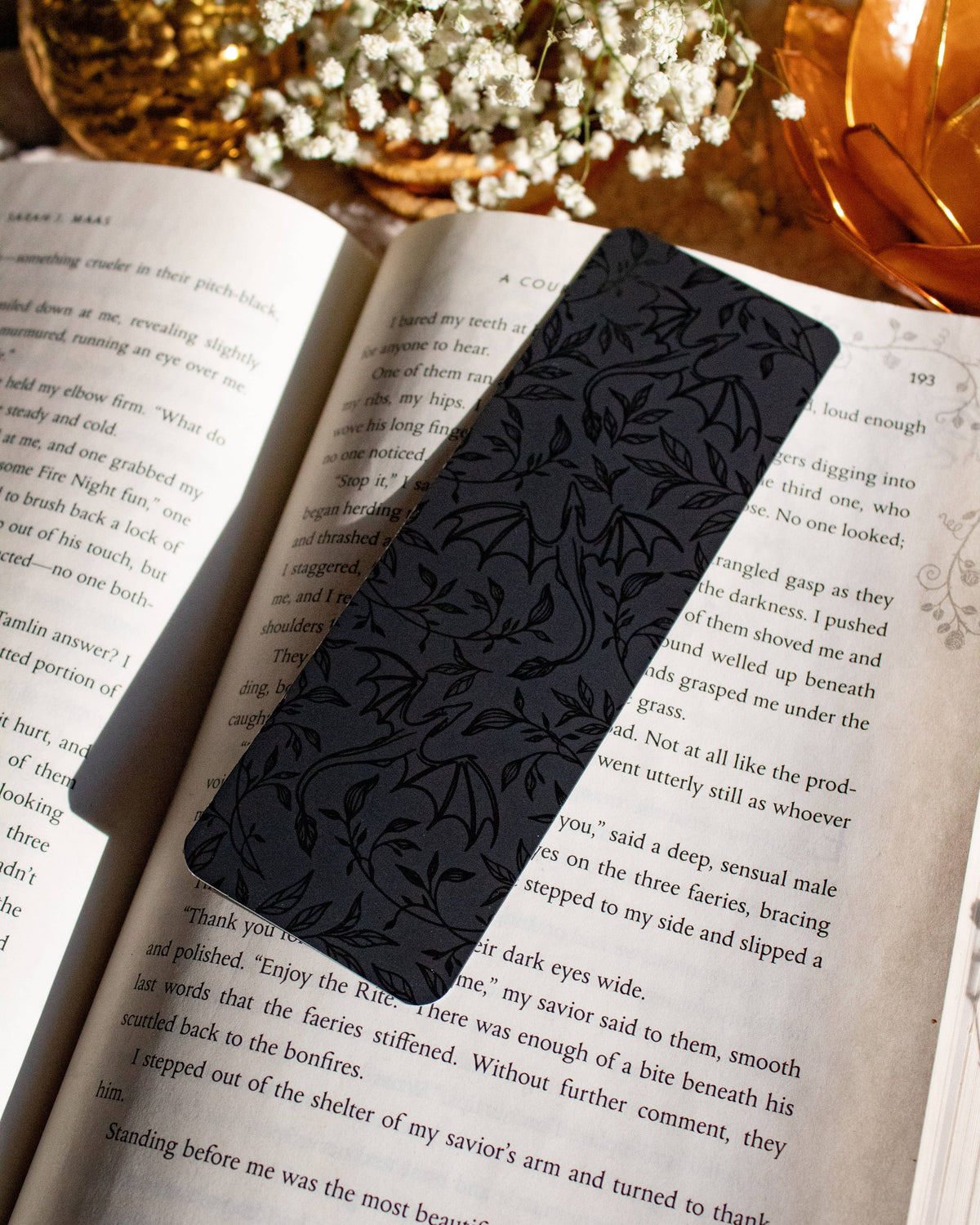 Black Floral Dragons Bookmark