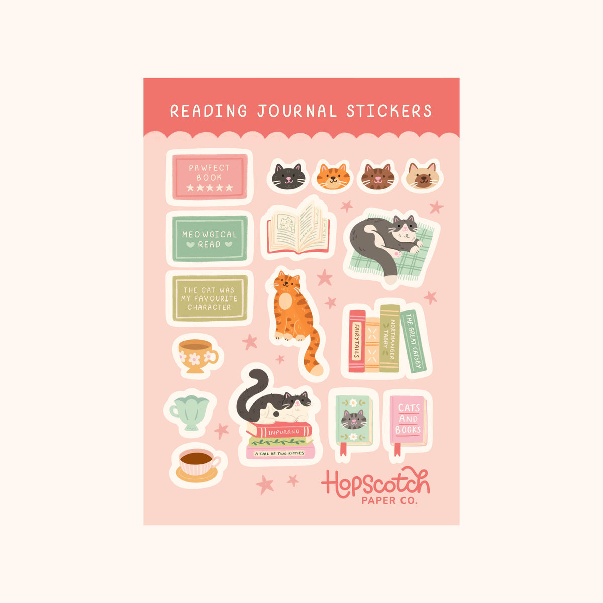 Cat Reading Journal Sticker Sheet - Literary Journaling