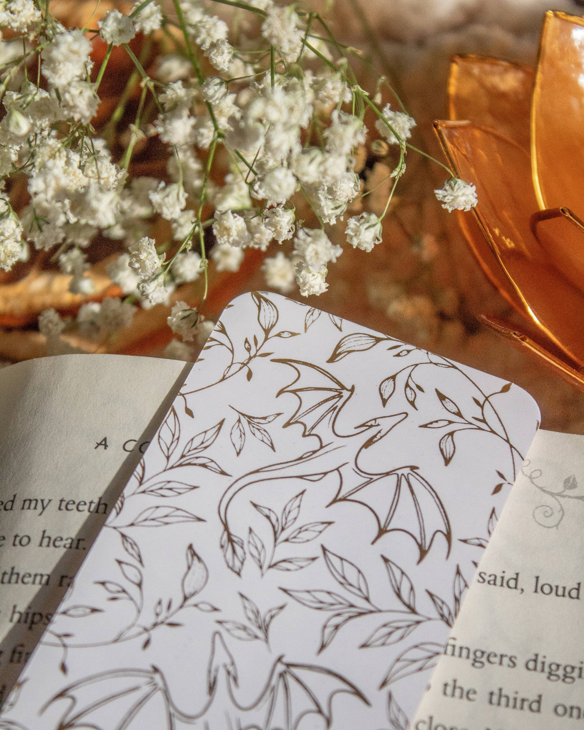 White and gold Floral Dragons Bookmark