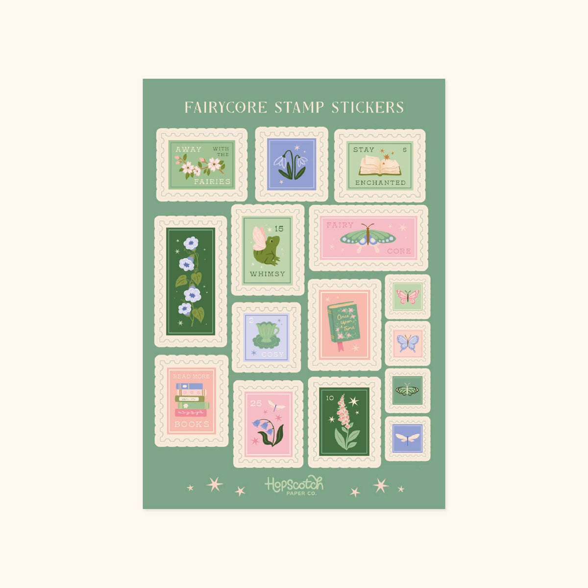 Fairycore Stamps Sticker Sheet - Fantasy Book Gifts