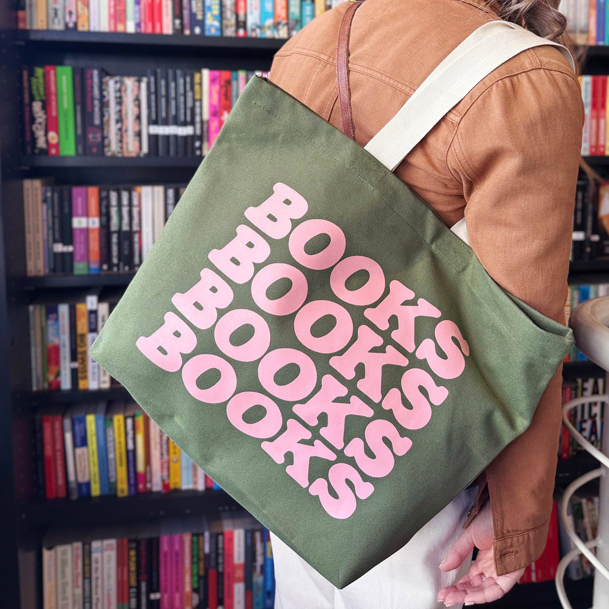 Books Books Books Books - Olive Green Canvas Tote Bag