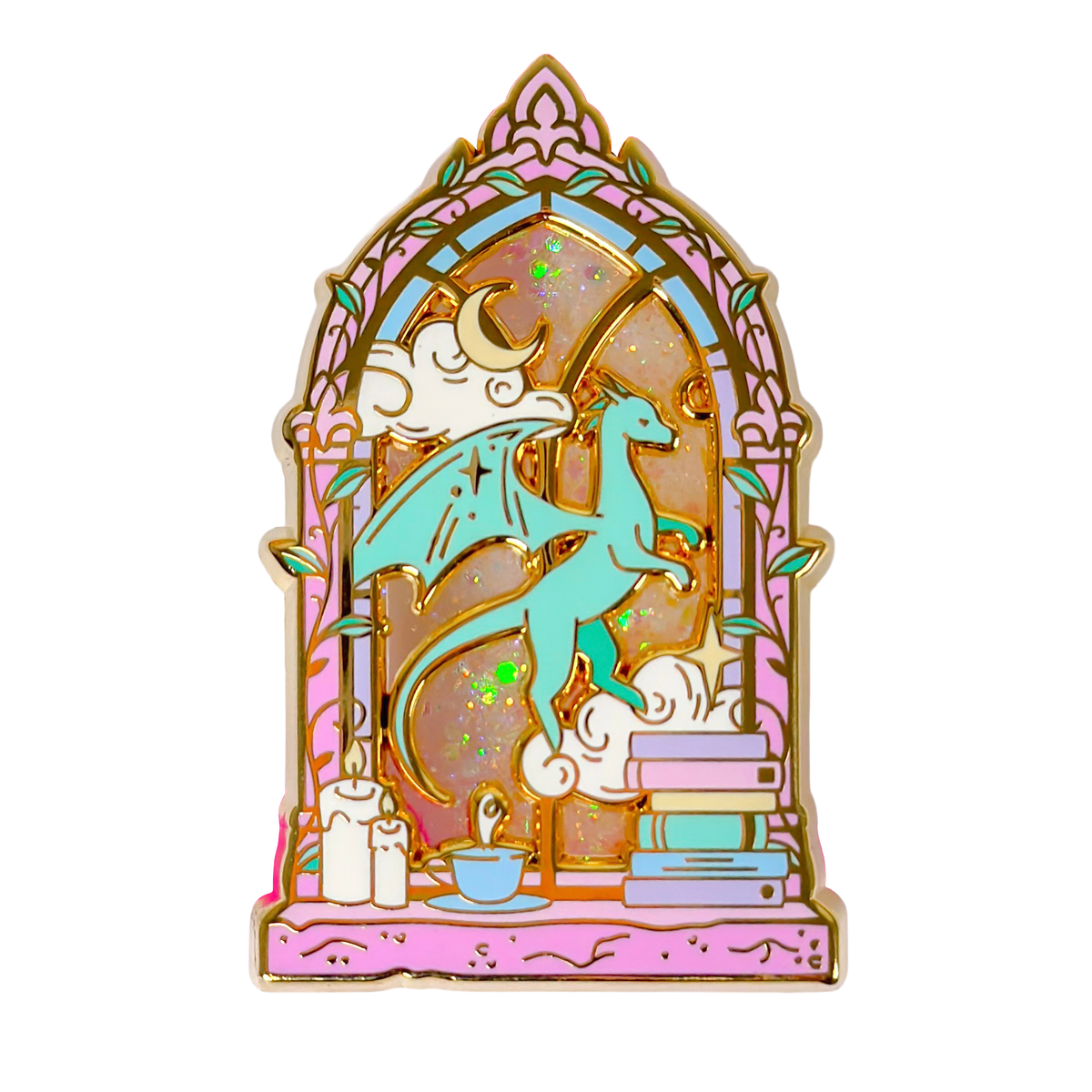 Library Window Liquid Glitter Enamel Pin