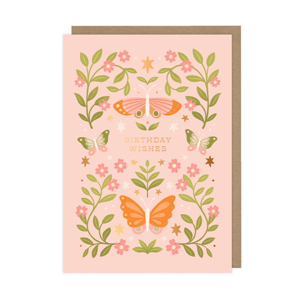 Butterflies Birthday Wishes Card, Luxury Foiled Card