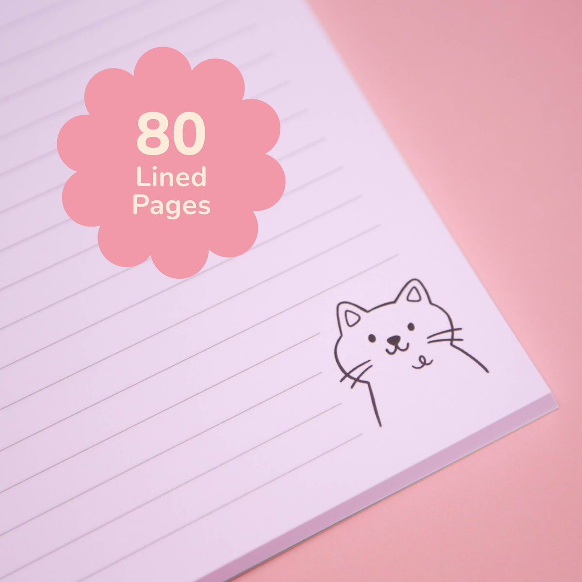 Cat & Flowers Notebook – A5 Journal with 80 Lined Pages