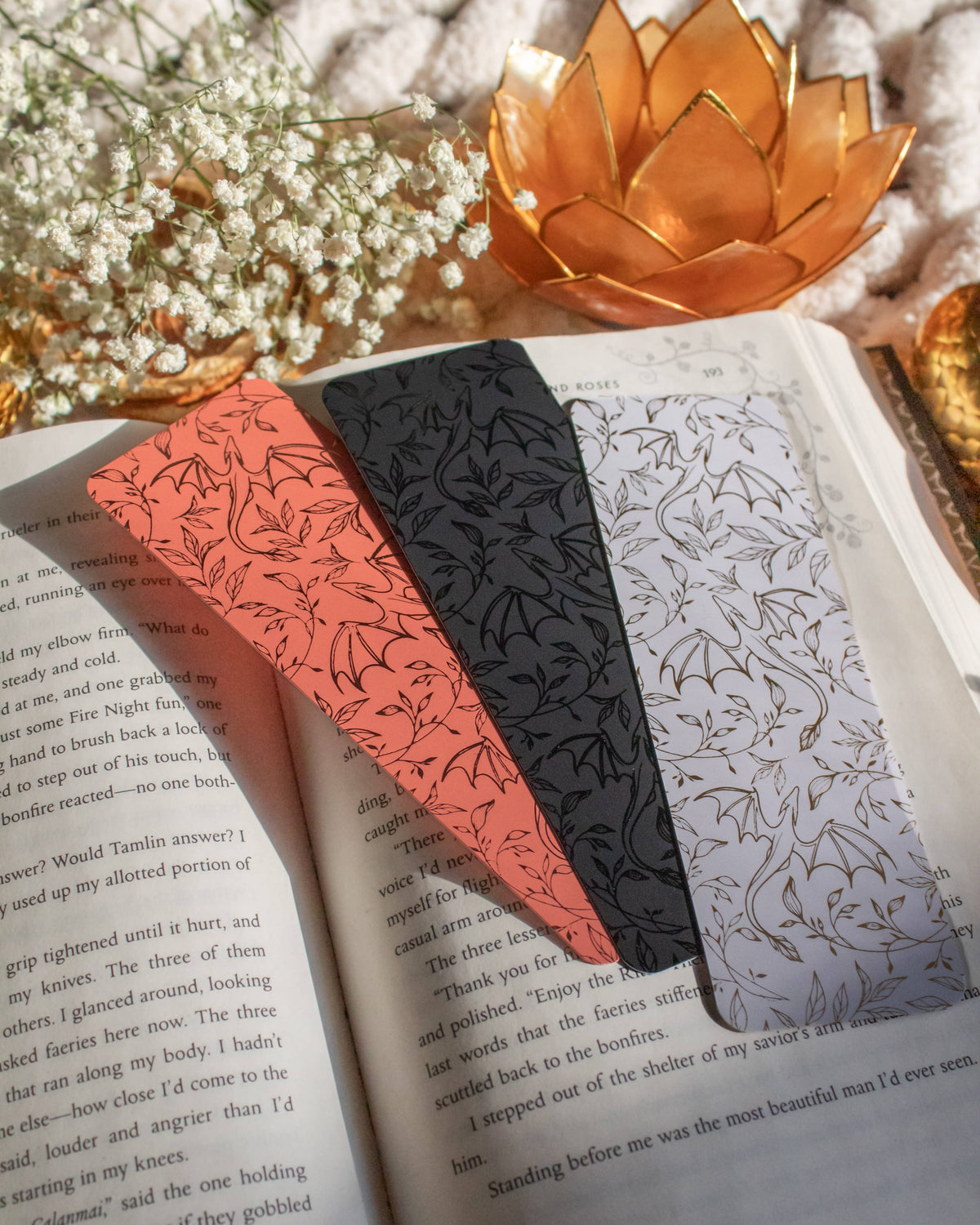 Black Floral Dragons Bookmark