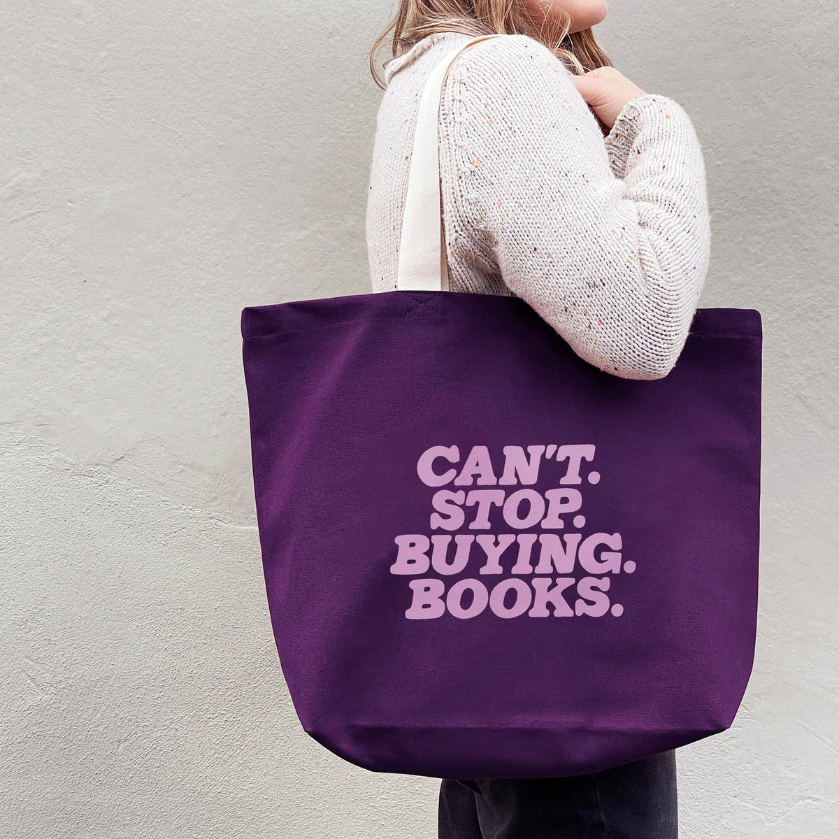 Can't. Stop. Buying. Books. - Plum Canvas Tote Bag