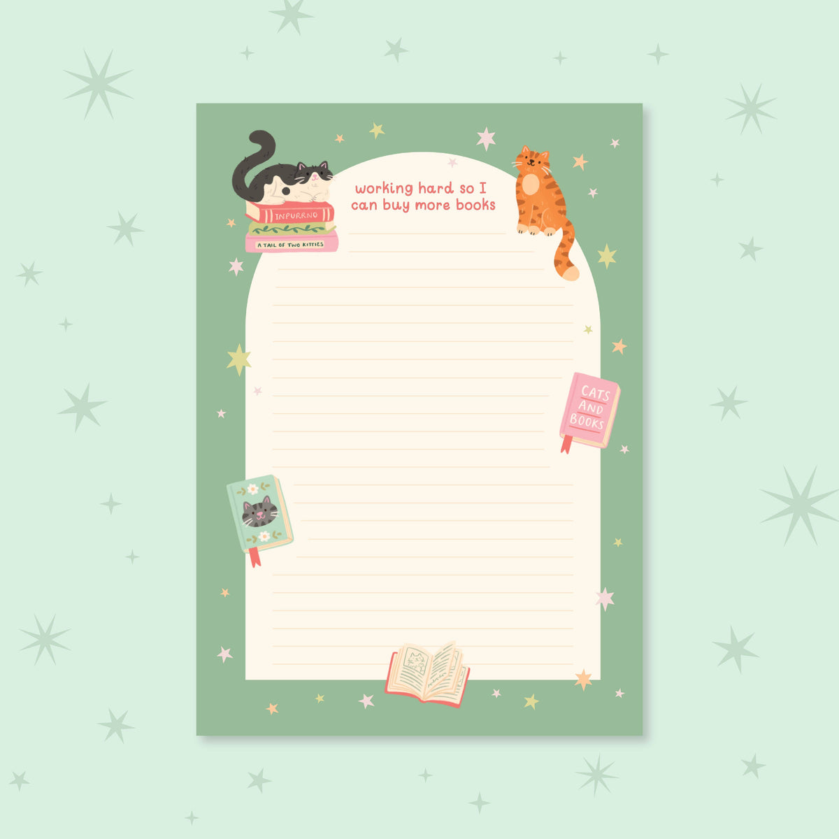 Cat Books Notepad – Literature Stationery Gifts