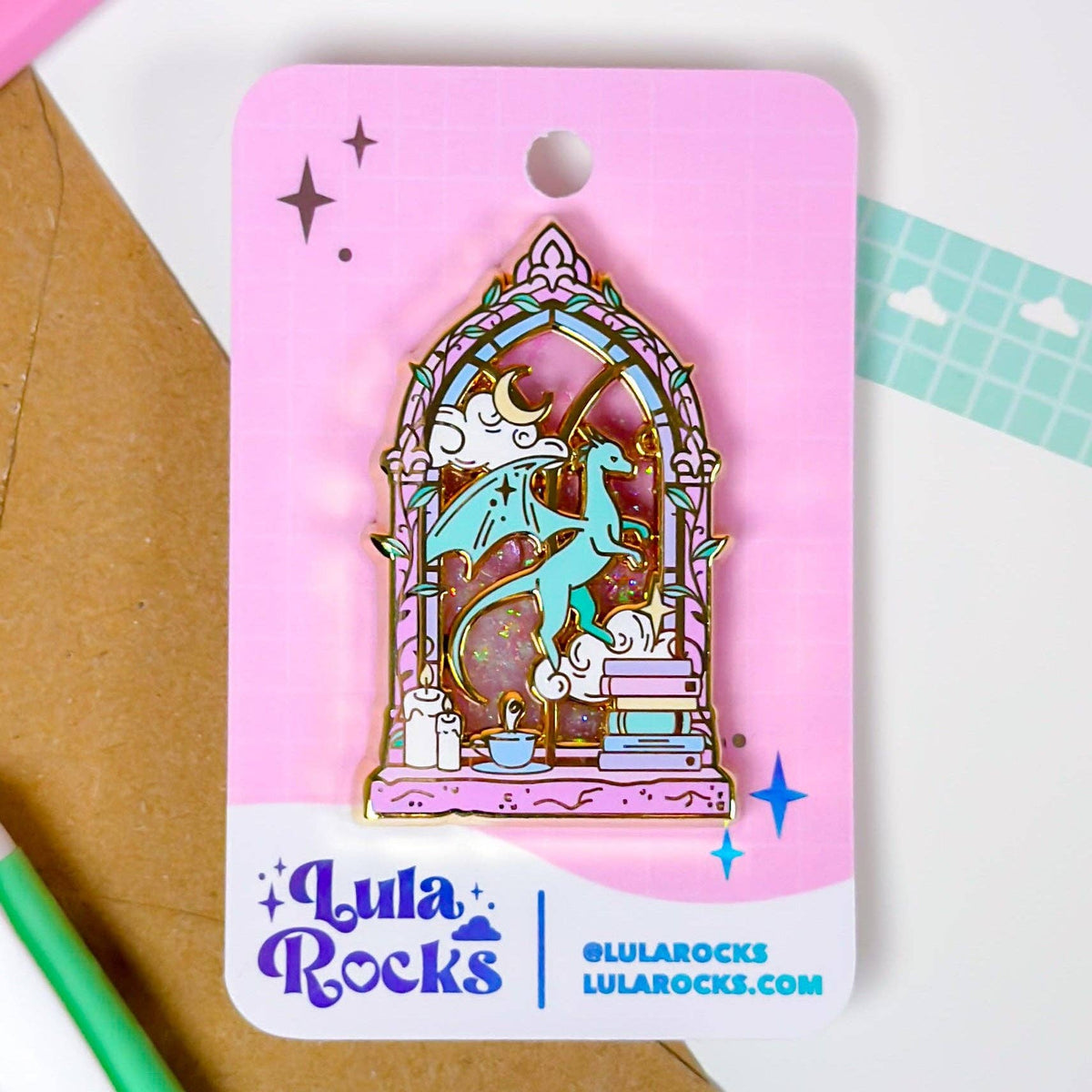 Library Window Liquid Glitter Enamel Pin