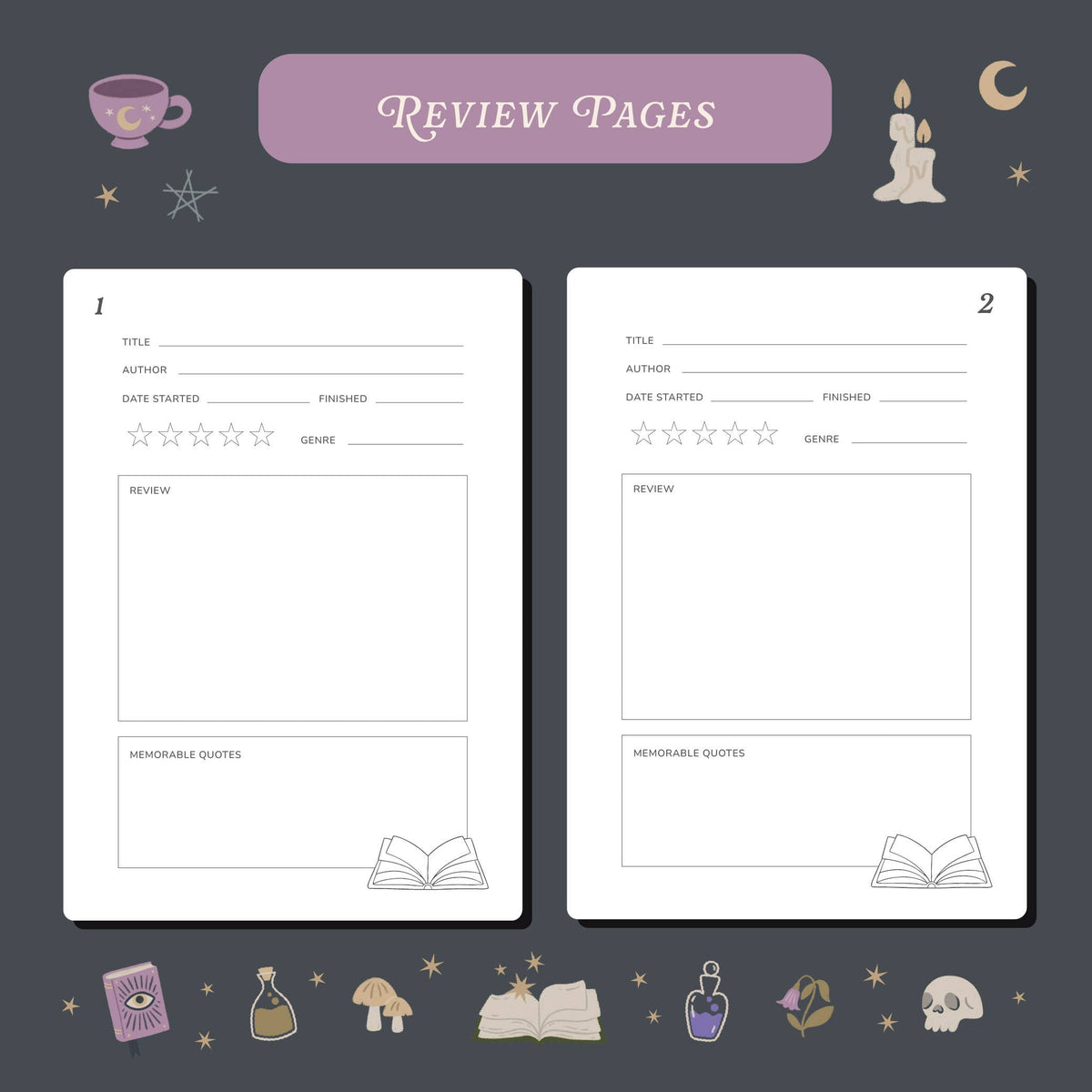 Whimsy Witch Reading Journal – 50 Book Review Notebook