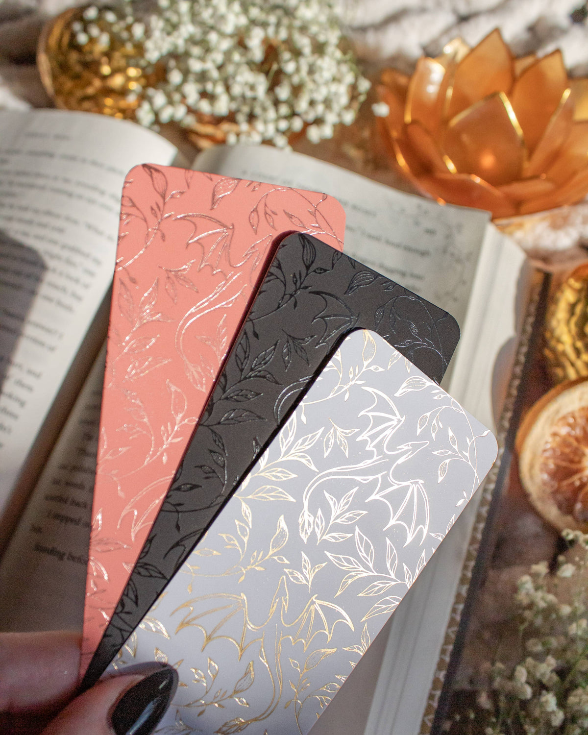Black Floral Dragons Bookmark