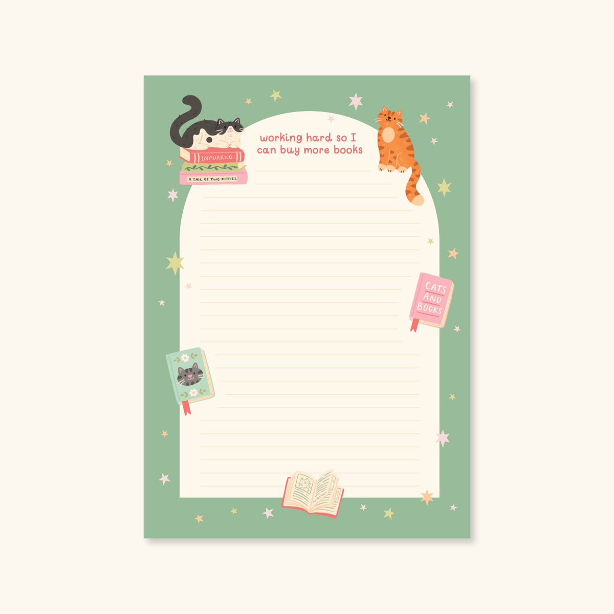 Cat Books Notepad – Literature Stationery Gifts