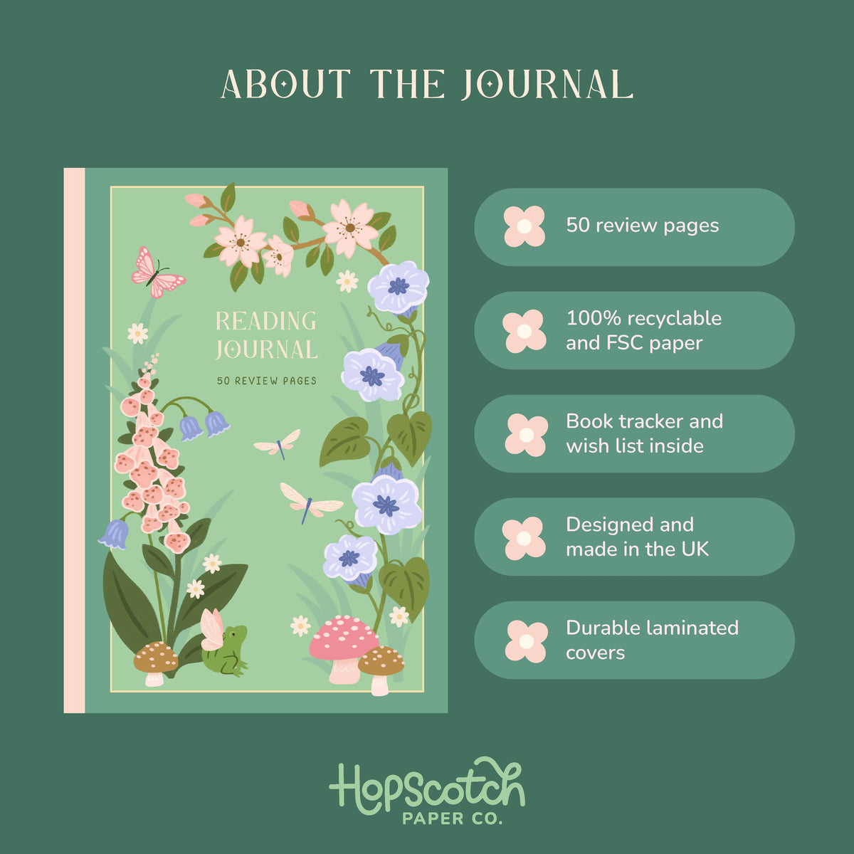 Whimsical Reading Journal – Literary 50 Book Review Notebook