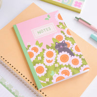Cat & Flowers Notebook – A5 Journal with 80 Lined Pages