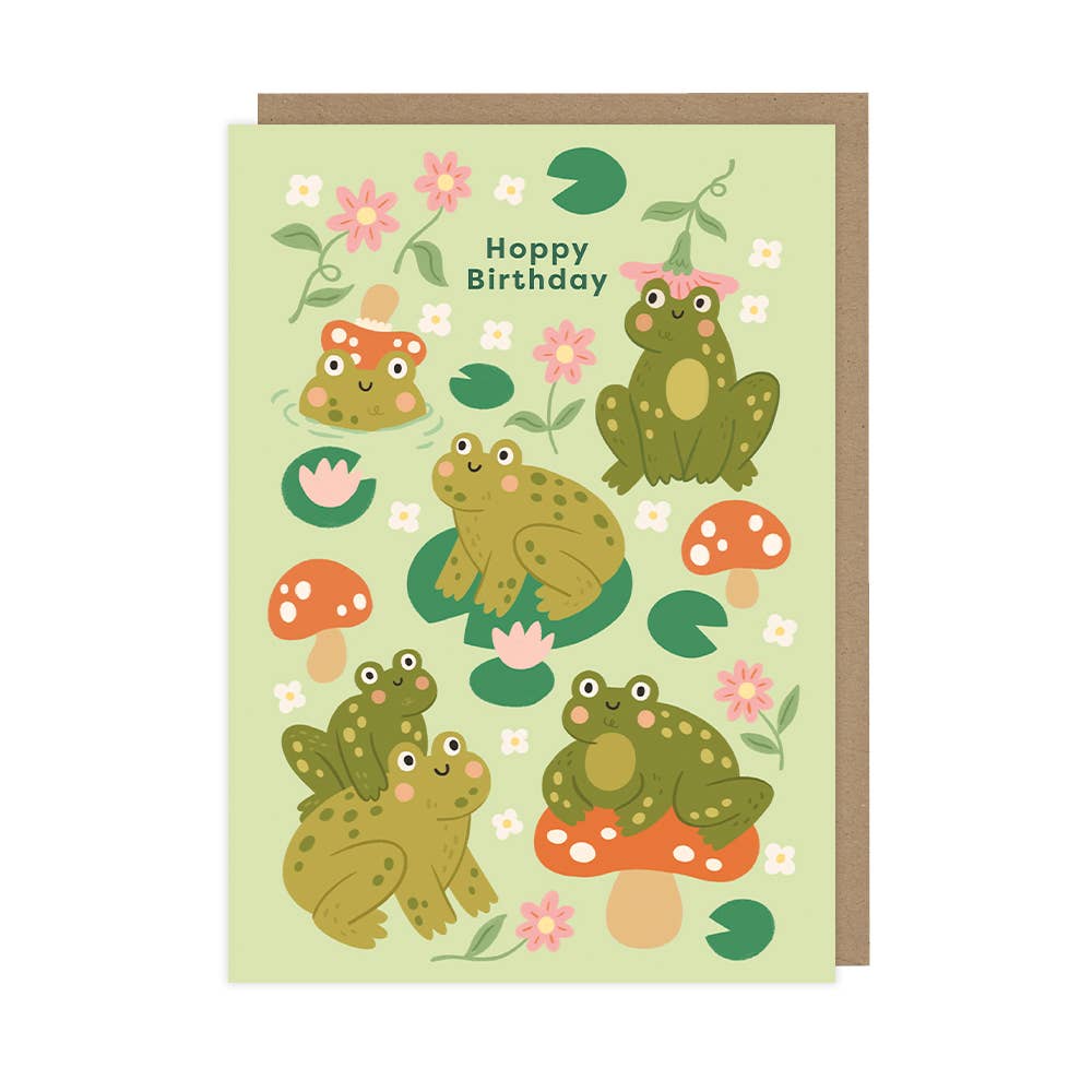 Frog Birthday Card – "Hoppy Birthday" Frog Greetings Card