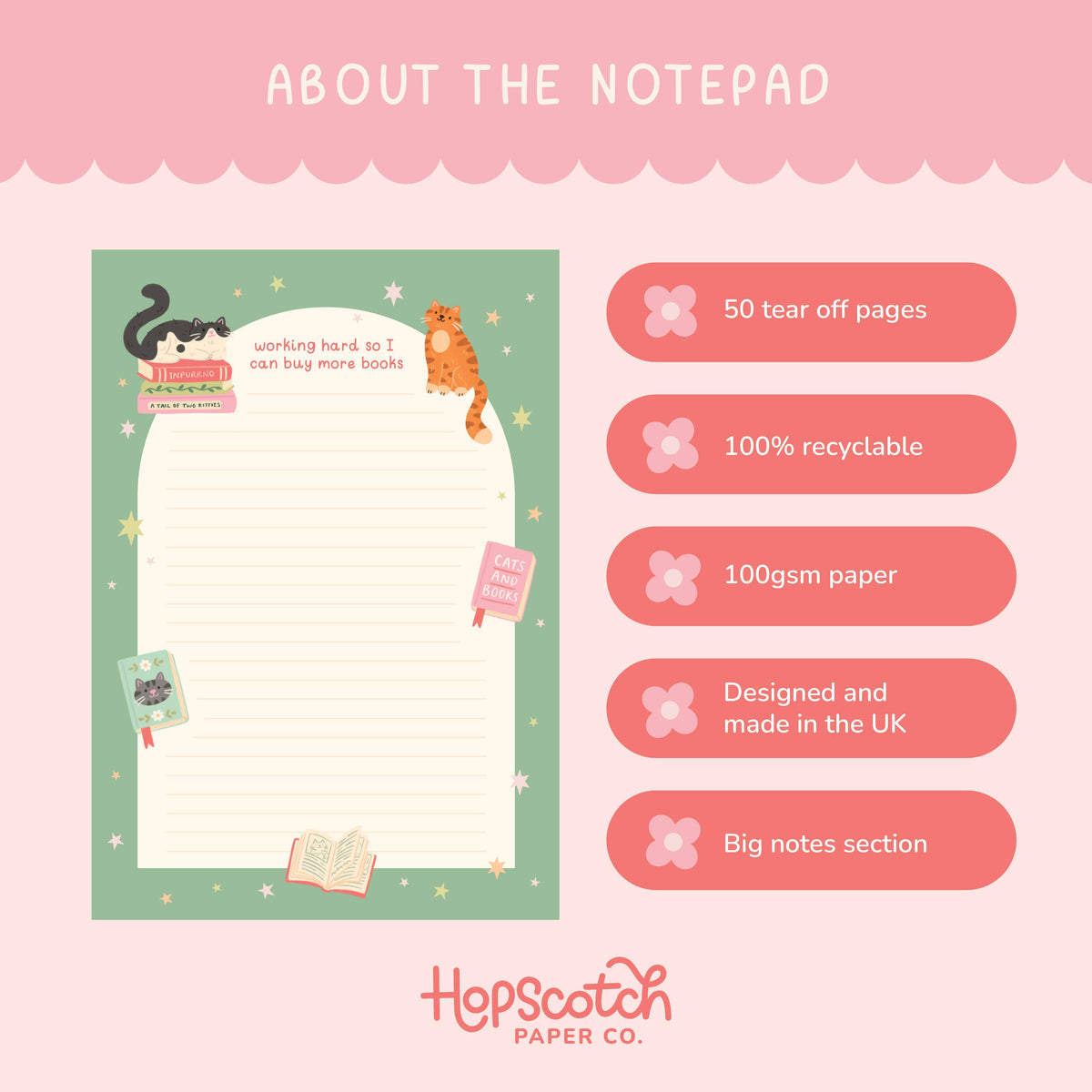Cat Books Notepad – Literature Stationery Gifts