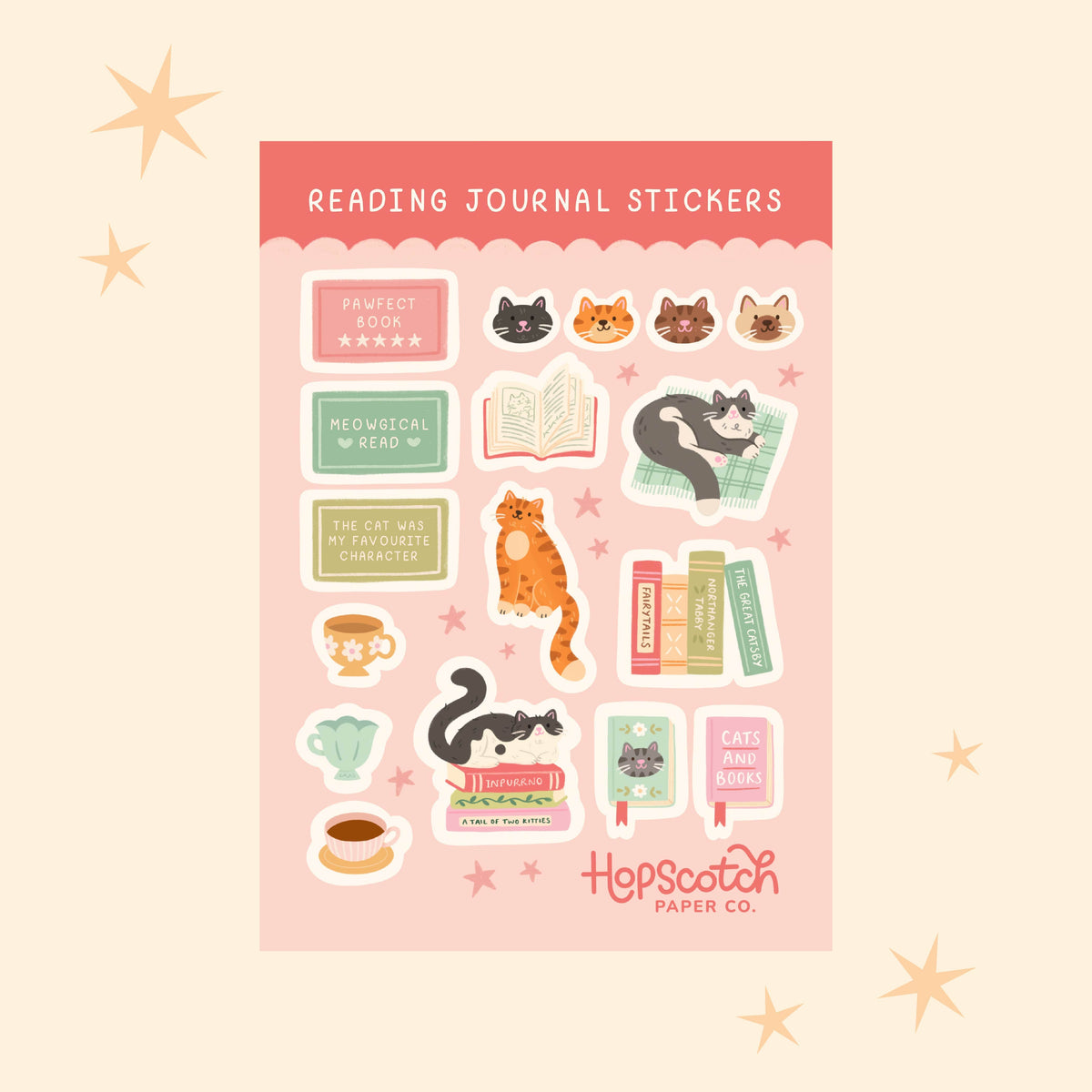 Cat Reading Journal Sticker Sheet - Literary Journaling