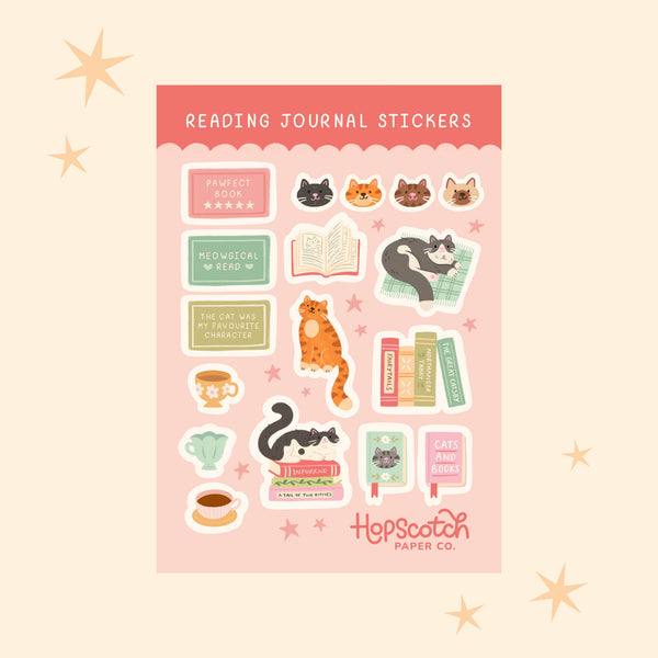 Cat Reading Journal Sticker Sheet - Literary Journaling