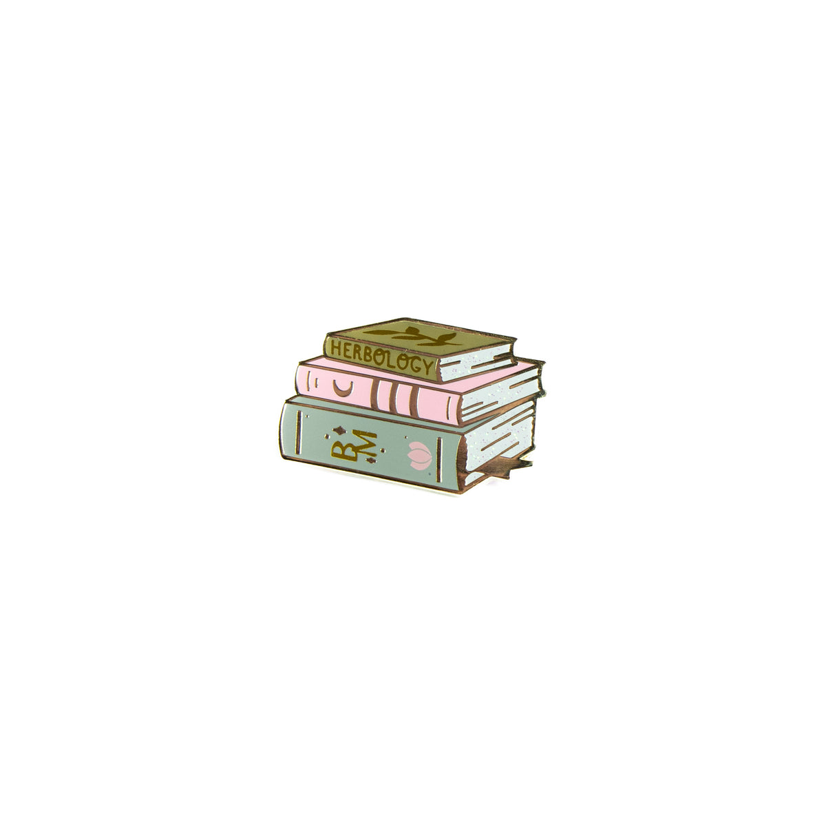 Botanical book stack enamel pin