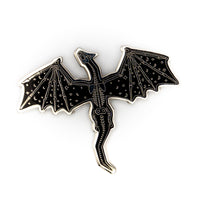 Black and Silver Plated Skeleton Dragon Enamel Pin